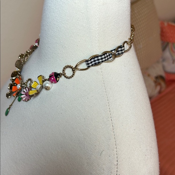 Betsey Johnson RARE Flower Garden Enamel and Rhinestone Gingham Ribbon necklace - Picture 5 of 11